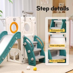 6 in 1 Toddler Playset with Hoop Ball Kids Playground Slide Outdoor Orange