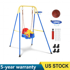 Toddler Swing Set w/ Basketball Hoop Safety Belt Backyard Indoor/Outdoor Play