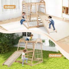 8-in-1 Jungle Gym w/Slide, Monkey Bar, Swing, Rope Ladder, Resting Platform, Net