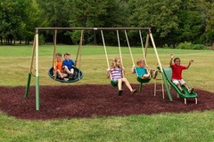 Kids Heavy Duty Steel Swing Set With UFO Disc Swing Belt Swings 5 Ft Wave Slide