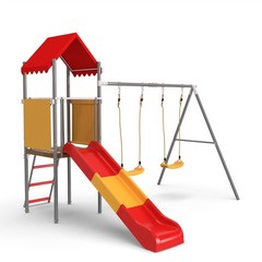Metal and Plastic Treehouse Swing Set with Slide,Belt Swings and Canopy for Kids