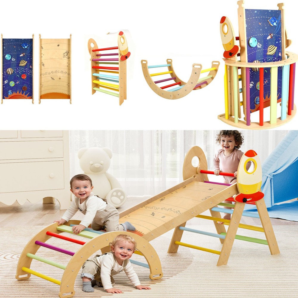 Pikler Triangle Set, Climbing Toy for Kids, Foldable Indoor Playground Climber