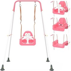 3-in-1 Toddler Swing Set, Baby Swing with Safety Belt, Pink White