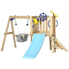 Wooden Toddler Playground with Baby Swing Set, Ages 1.5-4, Natural