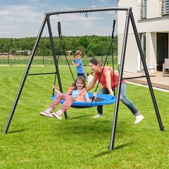 440lb Metal Swing Set with 40″ Saucer Swing Heavy Duty Swing Stand Kids Backyard