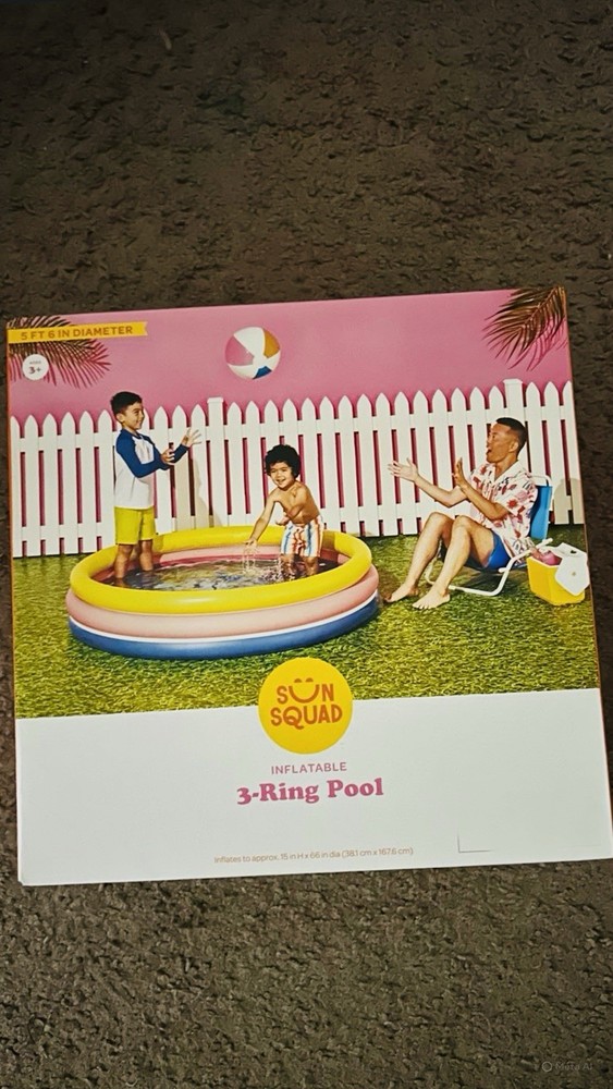 Sun Squad 3-Ring Inflatable Pool, 5 ft 6 in Diameter, Multicolor