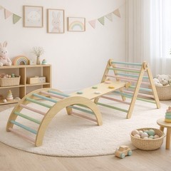 Wooden Toddler Climbing Arch Ramp Ladder Set, Indoor Playground Toy