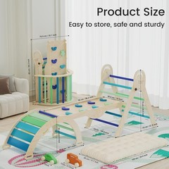 Pikler Triangle Set with Cushion, Montessori Climbing Set, Indoor Climb Toys,…