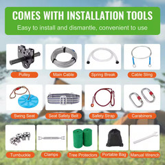 Zipline Kit for Kids and Adult, 100 Ft. Zip Line Kits up to 500 Lbs., Backyard O