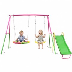 Swing Sets for Backyard with Kids Slide Outdoor Metal Playset 3 in 1 Swing Set