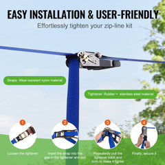KFFKFF Zip Line Kit 52ft for Kids Adult Zip Line Cars Up to 500 lbs