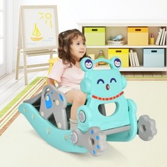 4-in-1 Kids Rocking Horse Toy Children and Slide Set Gift Kids w/Basketball Hoop