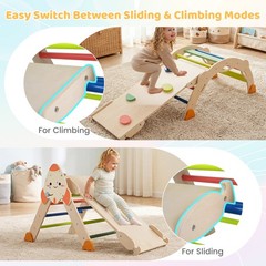Climbing Toy Set w/ Arch, Foldable Ladder & Wooden Indoor Playground Jungle Gym