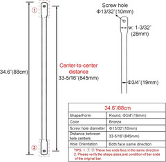 34.6″/88Cm Garden Swing Replacement Rods, Bronze Metal round Rods for Hanging