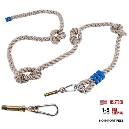Climbing Rope for Kids, 8.2 FT Long with 4 Knotted Steps, Playground Grey