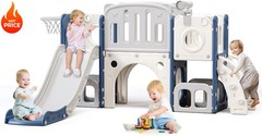 8 in 1 Toddler Slide Kids Climber Slide with Storage Space Hoop Outdoor Playset