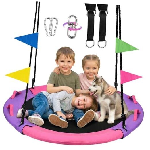 43 Inch Tree Swing, 900lbs Weight Capacity Saucer Swing Sets Pink and Purple
