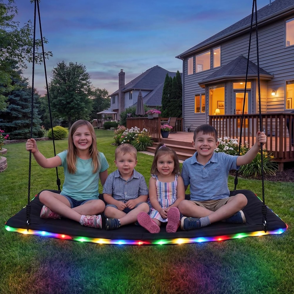 60 inch Platform Tree Swing W/ LED Light Large Outdoor Skycurve Swing Kids