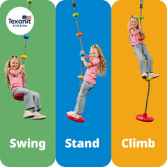 Tree Swing for Kids – Single Disc Seat and Rainbow Climbing Rope Set W/Carabiner