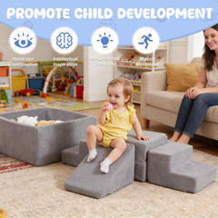 Soft Foam Climbing Blocks with Ball Pit, 6PCS Grey Indoor Climbing Toys for Todd