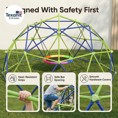 10FT Climbing Dome with Saucer Swing, Outdoor Dome Climber Supports 1000LBS, Rus