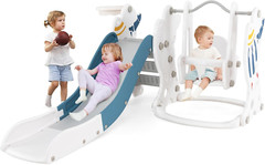 4 in 1 Toddler Slide and Swing Set, Indoor Outdoor Rocket Playset Gym with Baby