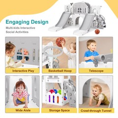 JOYLDIAS Double Slide Toddler Playground Playset Kids Gifts w/ Climber,Telescope