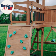 Sterling Point Cedar Wood Swing Set with Wave Slide, Raised Clubhouse, Wooden Br