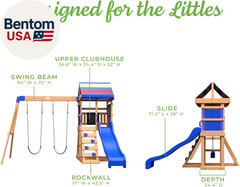 Bay Pointe Cedar Wood Swing Set with Wave Slide, Play Deck, Rock Wall Ladder, Be