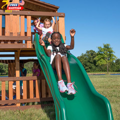 Backyard Discovery Woodridge Elite Cedar Wood Swing Set with Wave Slide Clubhous