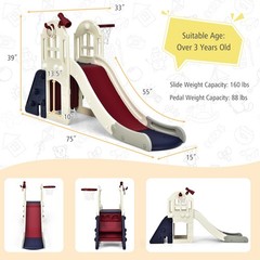 6-In-1 Large Slide for Kids Toddler Climber Slide Playset w/ Basketball Hoop