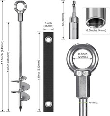 Heavy Duty Ground Anchors W/ Straps 18” Screw in Earth Anchor Kit 4 Pack 12mm