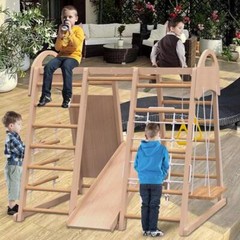 Wooden Indoor Playground 7-in-1 Jungle Gym Playset Climb Set for Kids 2-6yrs US