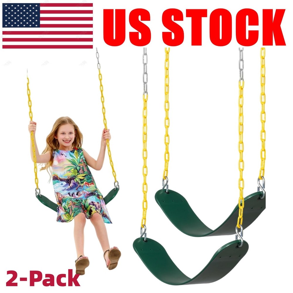 330lb Playground Swing Seat 2 Pack Anti Slip Swing Set w/ Chains Green
