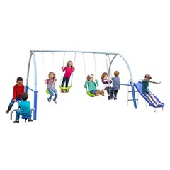 XDP Recreation Titan II Safe-Arch Swing Set for Backyard, Silver, Blue & Green
