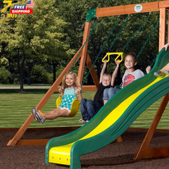 Tanglewood Cedar Wood Swing Set with Wave Slide Clubhouse Playhouse Coveree NEW