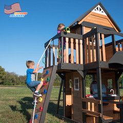Canyon Creek Cedar Wood Swing Set with Wave Slide, Clubhouse, Play Kitchen, Picn