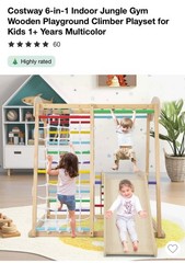 Costway 6-in-1 Indoor Jungle Gym Wooden Playground Climber Playset Kids 1+ Year
