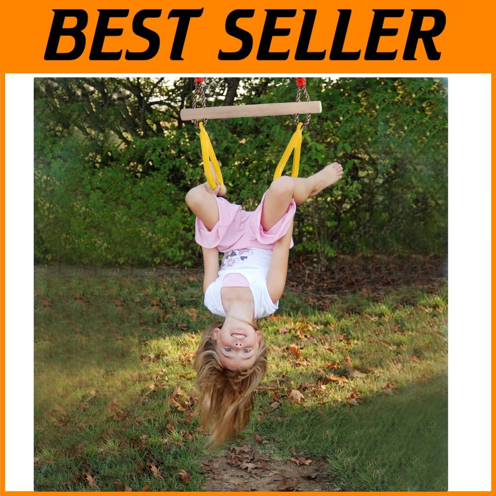 Kids Trapeze Swing Bar with Gym Rings Set