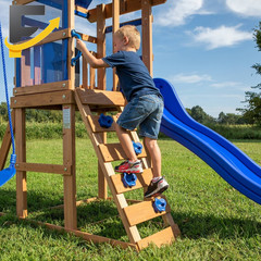 Kids Outdoor Cedar Wood Swing Set Play Set With Clubhouse Slide Rock Wall Ladder