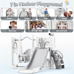 7 in 1 Toddler Indoor Playground Slide and Swing Set, Kids Freestanding Toddl…