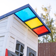 Teamson Kids Rainbow Shade Wooden Playhouse with Kitchen, Flower Box & Bench