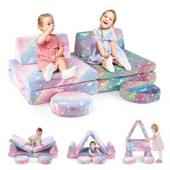 Modular Kids Play Couch Set Glow in Dark Portable Handles Color Soft Foam Sofa