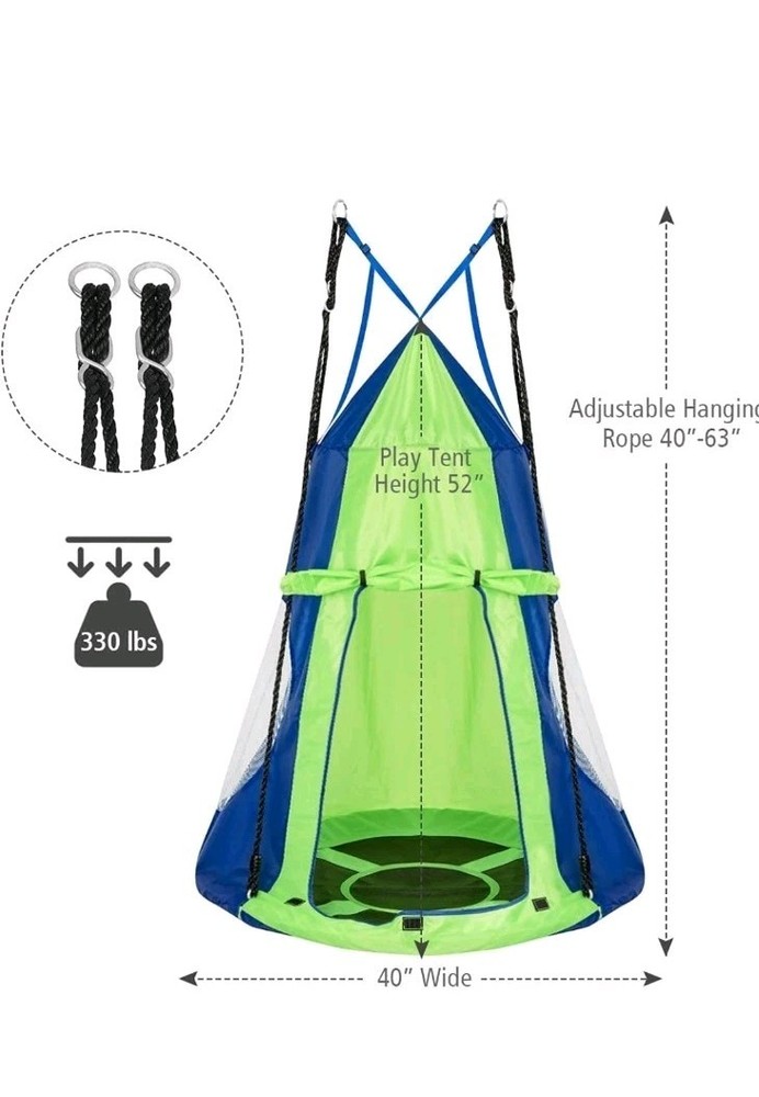 2-in-1 Lime Green n Blue Kids Hanging Tent Swing Saucer Chair 40″ Costway