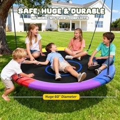 60″ Large Saucer Tree Swing for Kids Adults 900D Oxford Waterproof Rainbow
