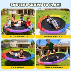 60″ Large Saucer Tree Swing for Kids Adults 900D Oxford Waterproof Rainbow