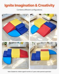 4-Piece Toddler Climbing Blocks, PU Leather Cover, 25D High-Density Foam