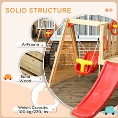 4 in 1 Wooden Swing Set with Swing, Slide, Horn, Steering Wheel