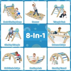 Spaceman Theme Wooden Montessori Climbing Set w/Arch Ramp Climbing Rope & Ladder