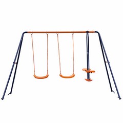 Outdoor Double Swings Set Swing with 1 Seesaw Set for Children Yard Garden Play